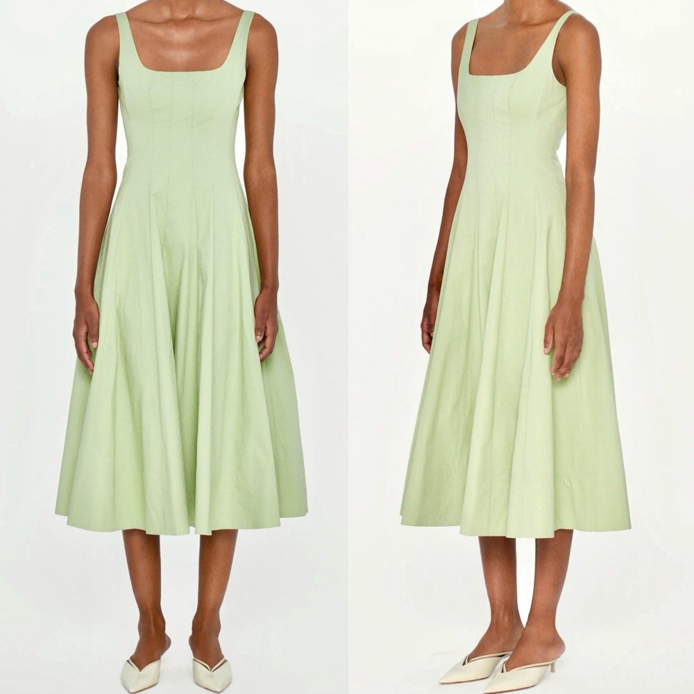 πΊπHPππΊ NWT Staud Wells Midi Dress Pale Jade - Picture 8 of 16